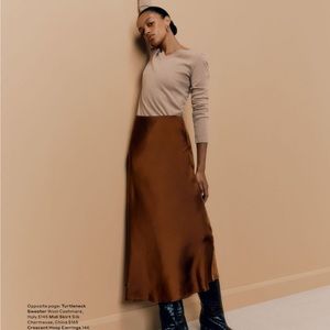 Cuyana chestnut brown silk midi skirt